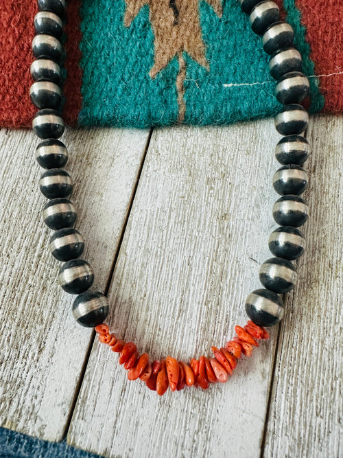 Navajo Sterling Silver Pearl & Spiny Beaded Necklace