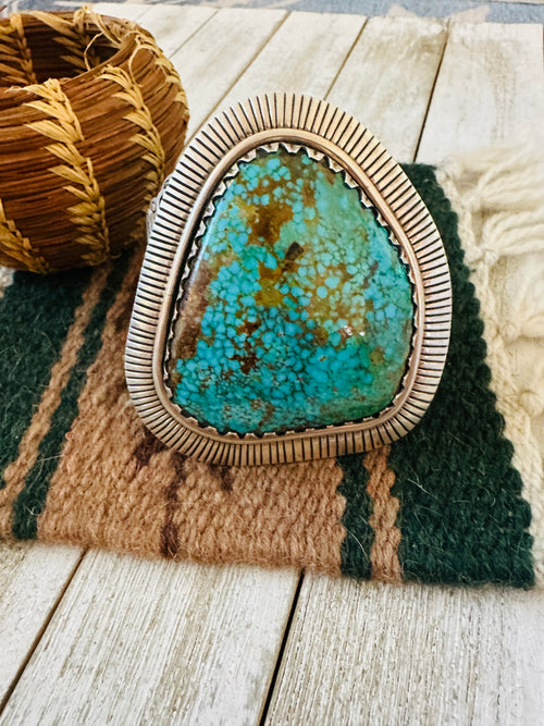 Old Pawn Navajo Sterling Silver & Spider Web Kingman Turquoise Cuff Bracelet