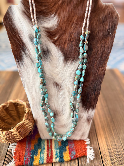 Handcrafted Turquoise & Heishi Beaded 28” Necklace