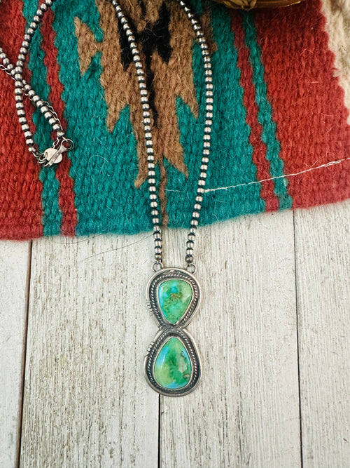 Navajo Sterling Silver & Sonoran Mountain Turquoise Beaded Necklace