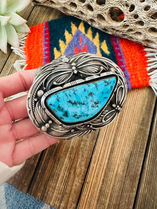 Navajo Old Pawn Sleeping Beauty Turquoise & Sterling Silver Cuff Bracelet