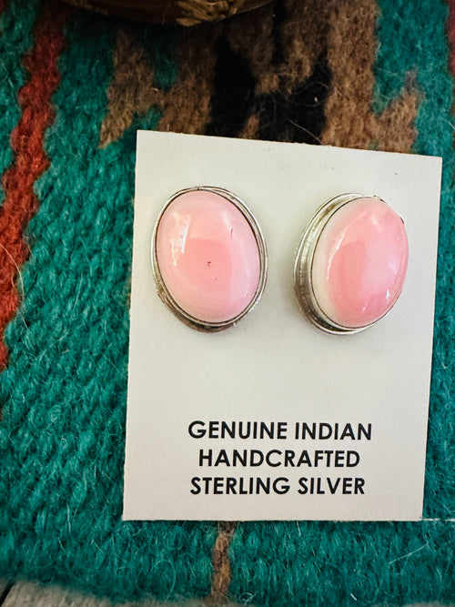 Navajo Sterling Silver & Queen Pink Conch Post Earrings