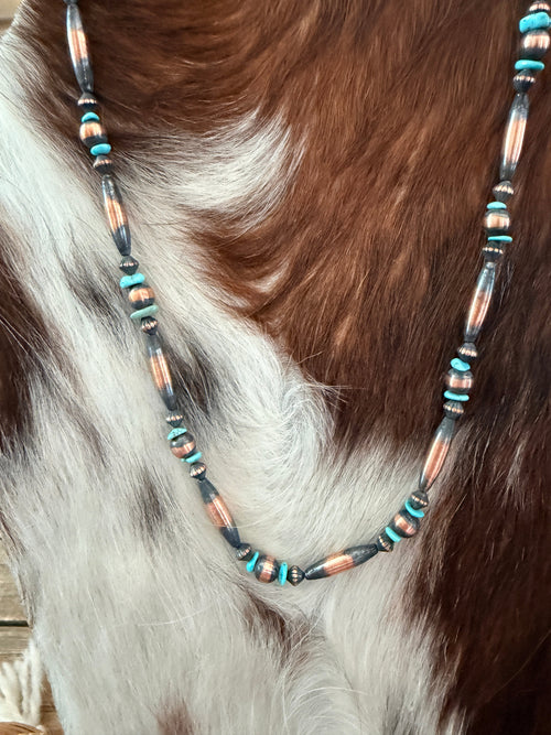 Handcrafted Copper Seed Bead and Turquoise Beaded Necklace