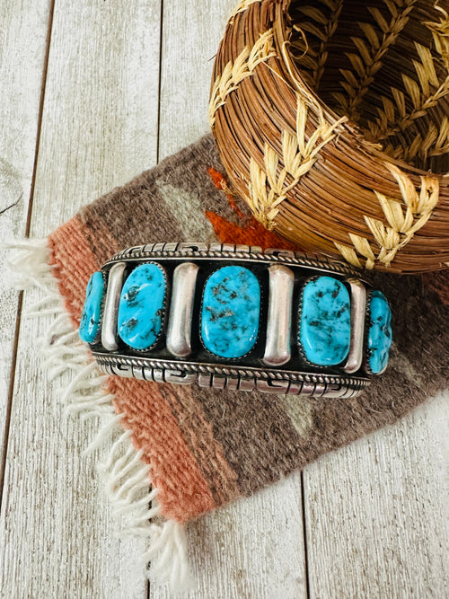 Old Pawn Navajo Kingman Turquoise & Sterling Silver Cuff Bracelet by Richard Hoskie
