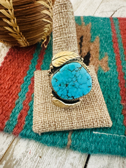 Old Pawn Navajo Sterling Silver & Turquoise Ring Size 10.5