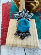 Handmade Artisan Sterling Silver & Kingman Turquoise Ring, Size 8.5