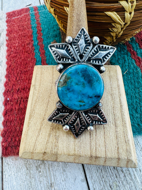 Handmade Artisan Sterling Silver & Kingman Turquoise Ring, Size 8.5