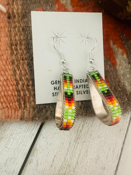 Navajo Handmade Multicolor Beaded Teardrop Dangle Earrings