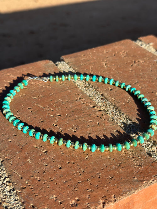 Gilded Sky Navajo Turquoise, Gold & Sterling Silver Beaded Necklace and Bracelets