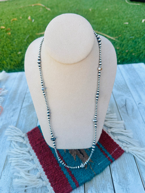 Handcrafted White Buffalo & Sterling Silver Navajo Pearl Style 24” Beaded Necklace