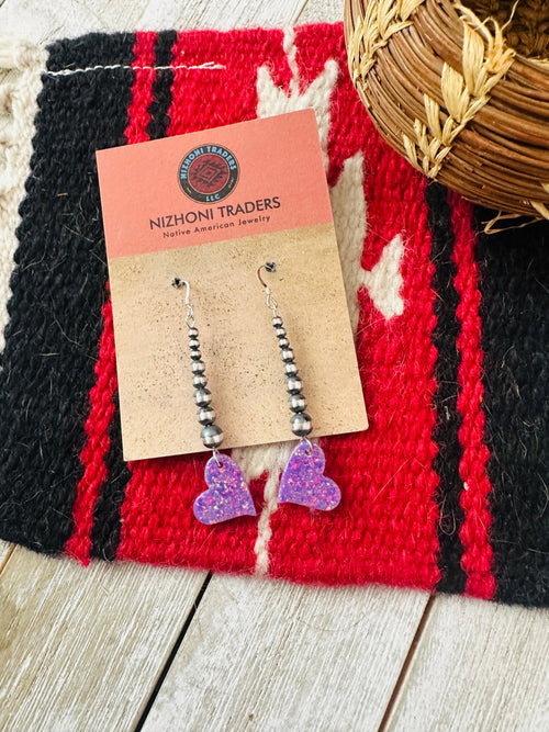 Summer Lovin’ Navajo Sterling Silver Pearl Beaded Opal Heart Dangle Earrings