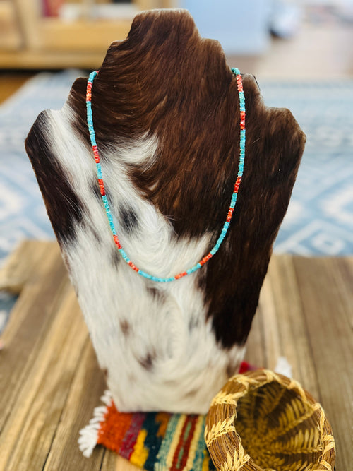 Handcrafted Turquoise & Spiny Oyster 20” Beaded Necklace