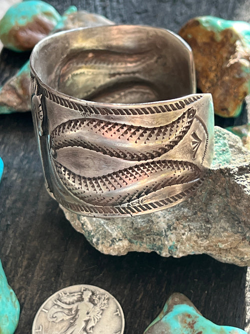 Hand Forged Old Pawn Sterling Silver Ingot Cuff Bracelet by Santa Fe Artist, Buffalo: The Equine