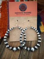Handcrafted Sterling Silver Pearl Beaded Dangle Hoop Earrings