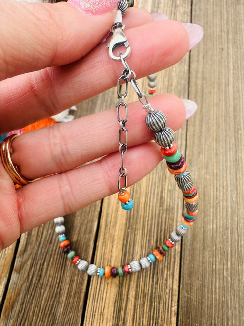 Handcrafted Multi Stone & Sterling Silver 16” Beaded Necklace