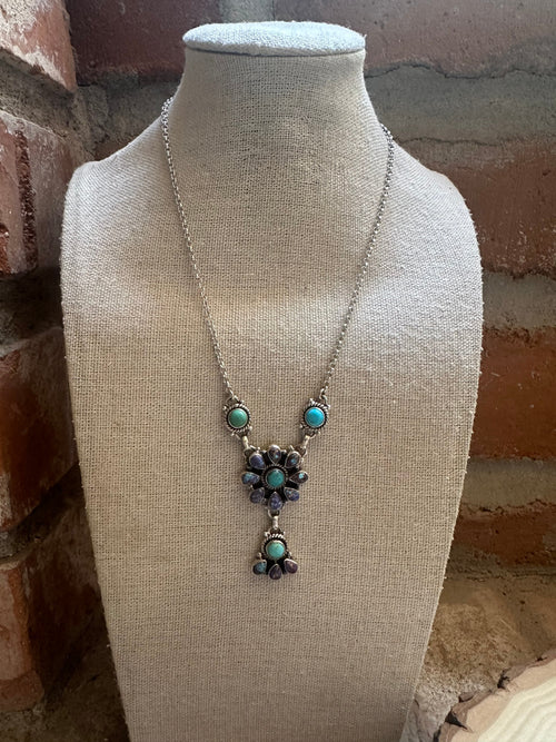 Handmade Turquoise, Purple Dream & Sterling Silver Cluster Necklace