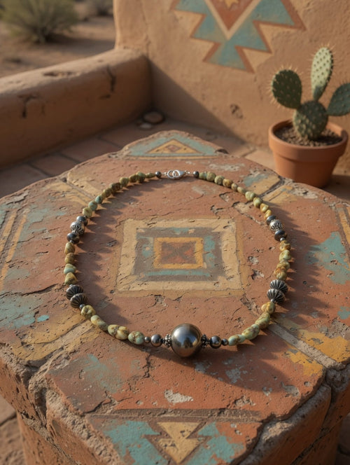 Palomino Turquoise Hand Strung Sterling Silver Beaded Necklace