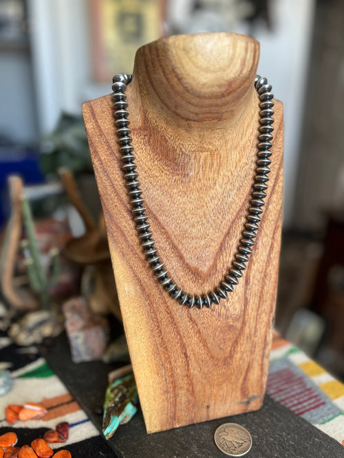 Handcrafted 11mm Sterling Silver Saucer Pearl Bead Necklace by Michelle Jameson, 20-1/2 inches