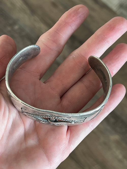 Hand Forged Old Pawn Sterling Silver Ingot Cuff Bracelet by Santa Fe Artist, Buffalo: The Buckle