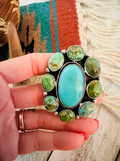 Navajo Sterling Silver & Multi Turquoise Cluster Adjustable Ring