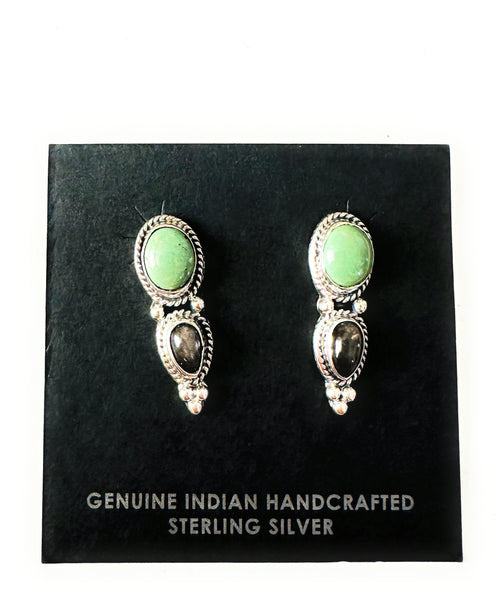 Navajo Sterling Silver, Turquoise & Hematite Post Earrings