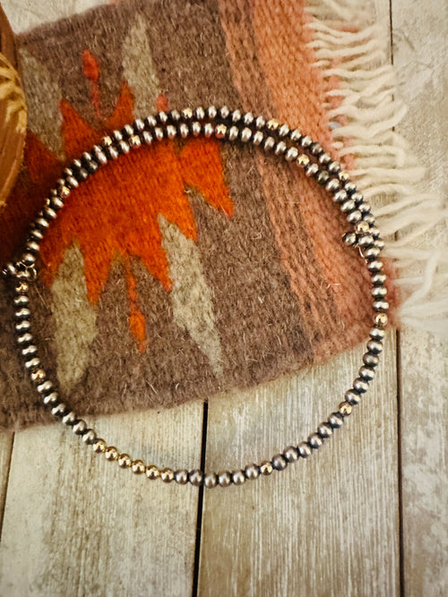 Navajo Sterling Silver & Gold Beaded Wrap Choker Necklace