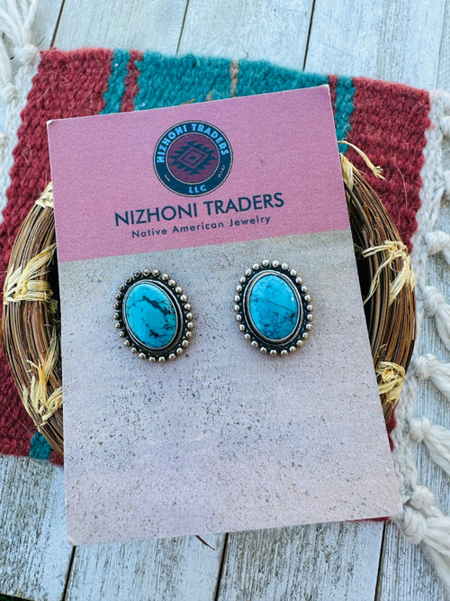 Handcrafted Old Pawn Sterling Silver & Turquoise Post Earrings