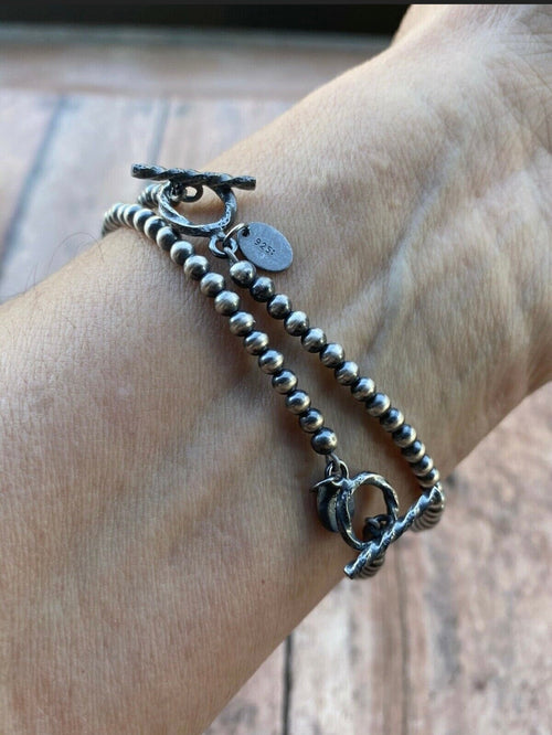 Handcrafted Sterling Silver 3mm Beaded Bracelet 6.25 inches