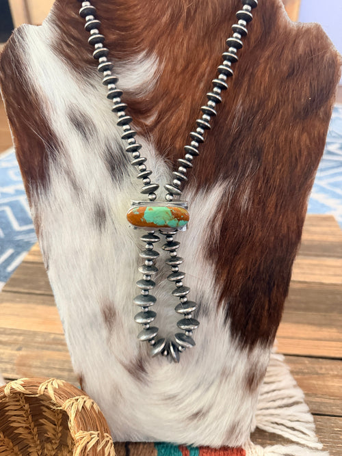 Handcrafted Turquoise & Sterling Silver Beaded Double Sided Jacla Necklace
