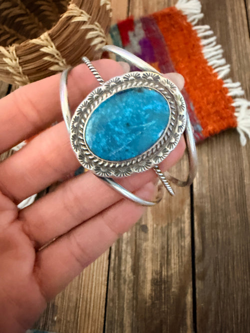Handcrafted Old Pawn Sterling Silver & Turquoise Cuff Bracelet