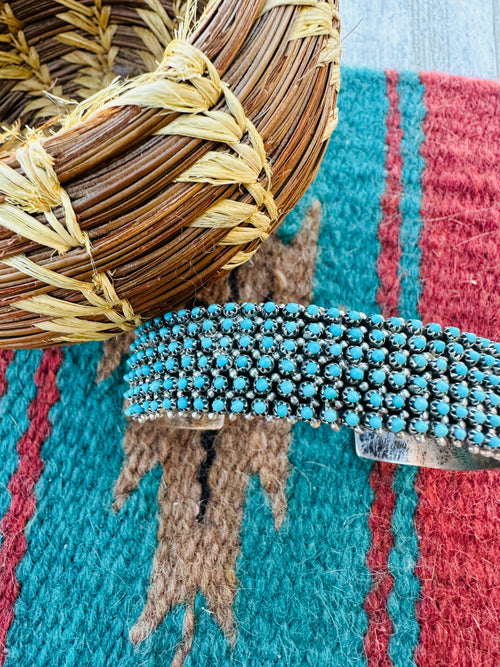 Handcrafted Old Pawn Sterling Silver & Kingman Turquoise Snake Eye Cuff Bracelet by Stephen Haloo