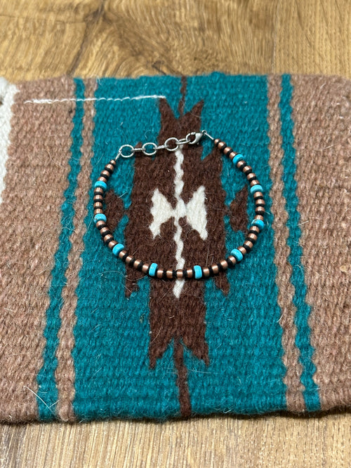 Navajo Copper & Turquoise Beaded Bracelet