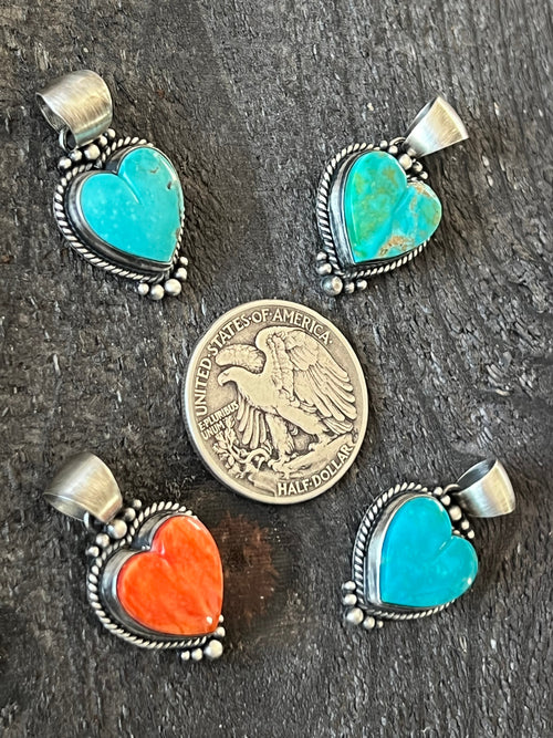 Navajo Sterling Silver Electric Rainbow Mini Heart Pendants by Bernyse Chavez