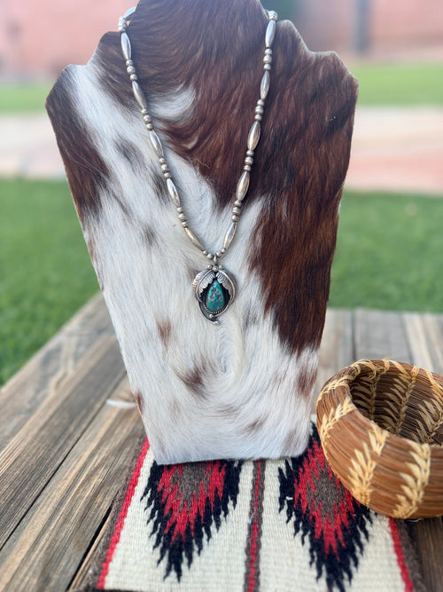 Old Pawn Handcrafted Turquoise & Sterling Silver Beaded Necklace