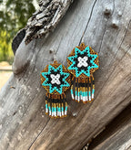 Handmade MultiColor Beaded Dangle Earrings (Gold & Turquoise)