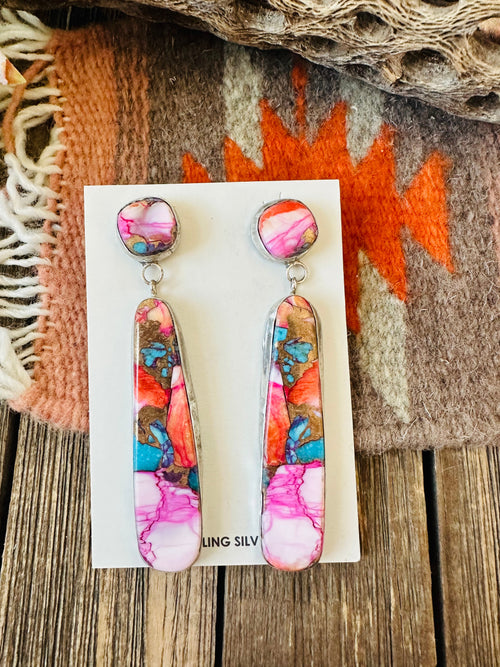 Navajo Sterling Silver & Pink Dream Mojave Dangle Earrings