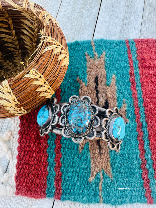 Handcrafted Old Pawn Sterling Silver & Kingman Turquoise Cuff Bracelet