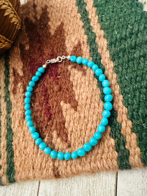 Navajo Sterling Silver and Turquoise Beaded  Bracelet