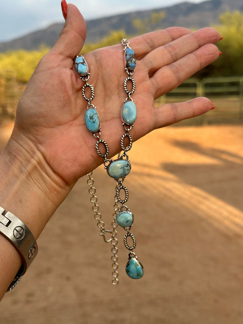 Beautiful Handmade Sterling Silver & Golden Hills Turquoise Drop Necklace