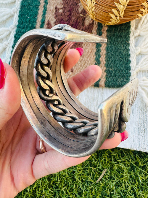 Handcrafted Old Pawn Sterling Silver Chain Cuff Bracelet