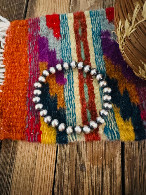 Handcrafted 7mm Sterling Silver Pearl Beaded Stretch Bracelet