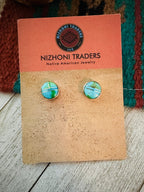 Navajo Sonoran Mountain Turquoise & Sterling Silver Inlay Stud Earrings