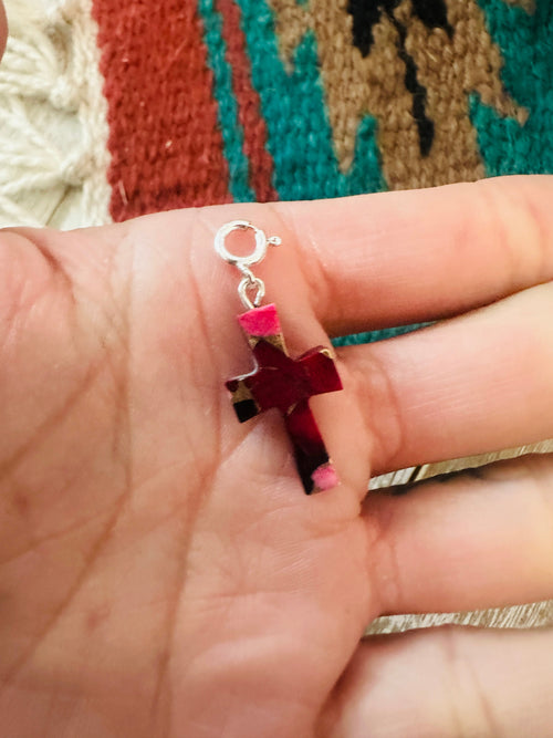 Navajo Hand Carved Rose Dahlia Cross Charm
