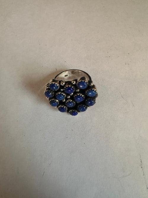 Beautiful Handmade Lapis & Sterling Silver Adjustable Ring Signed Nizhoni