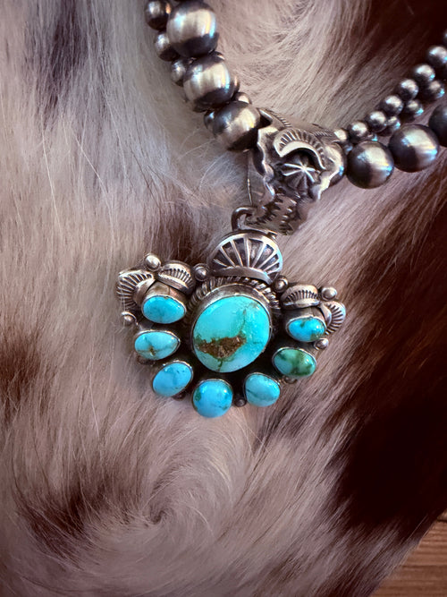 Handcrafted Sonoran Mountain Turquoise & Sterling Silver Beaded Necklace by Gilbert Tom