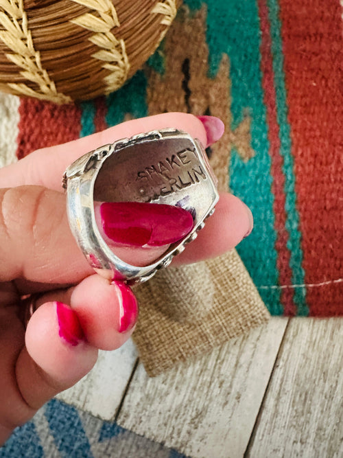 Old Pawn Handcrafted Turquoise & Sterling Silver Ring Size 9