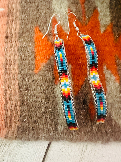 Navajo Handmade Multicolor Beaded Dangle Earrings