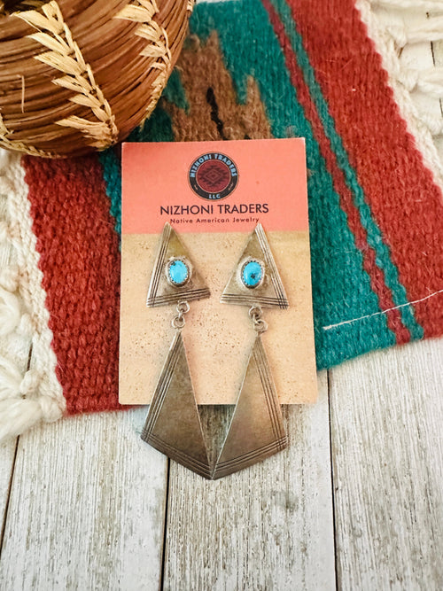 Handcrafted Old Pawn Sterling Silver & Turquoise Dangle Earrings