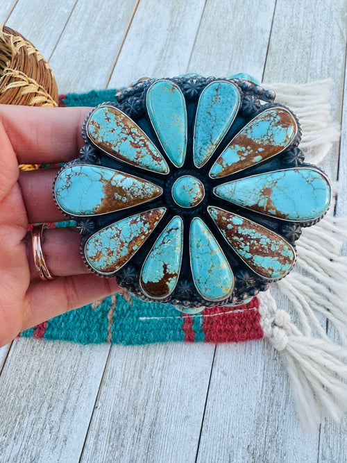 Handcrafted Old Pawn Sterling Silver & Turquoise Cluster Cuff Bracelet by Anthony Skeets