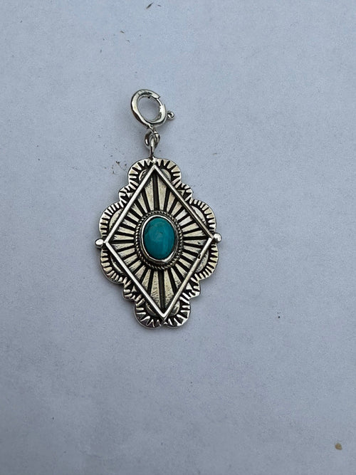 Sterling Silver and Turquoise Diamond Shape Concho Charm